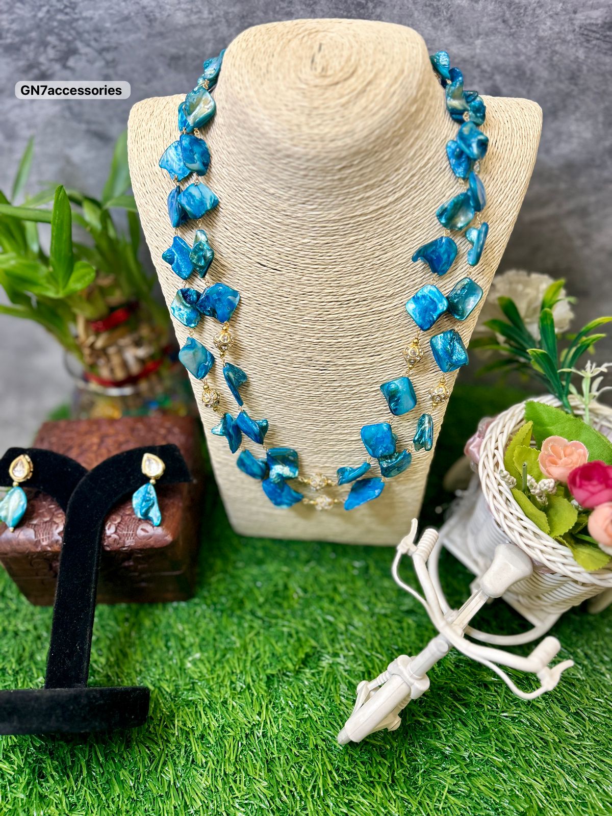 Sea blue stone princess necklace (mala)