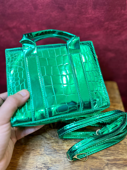 Metallic green sling bag