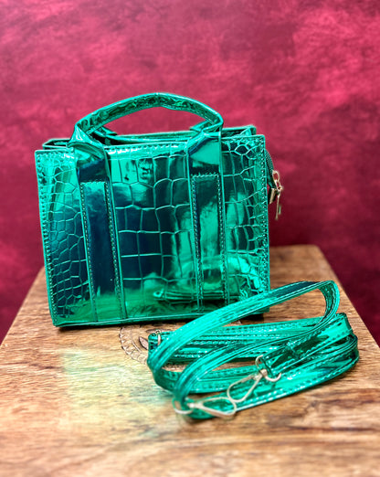 Metallic green sling bag