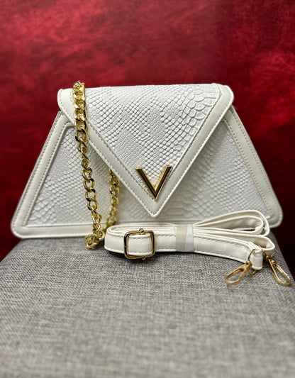 Premium White Brand Inspired V Clutch