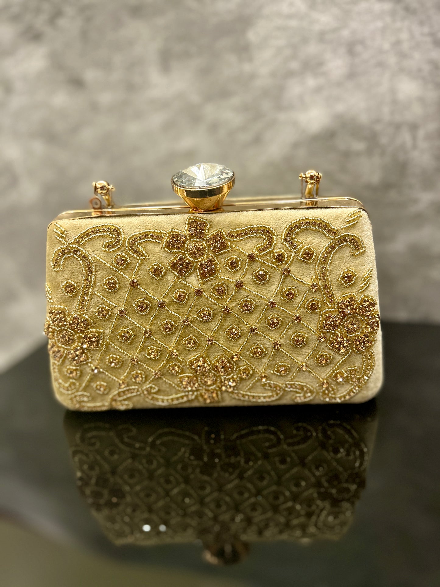 Gold velvet wedding clutch