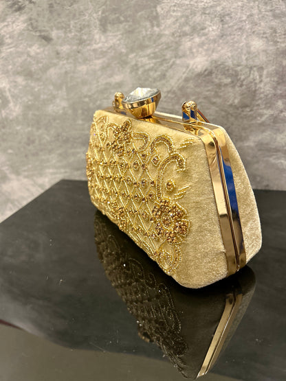 Gold velvet wedding clutch