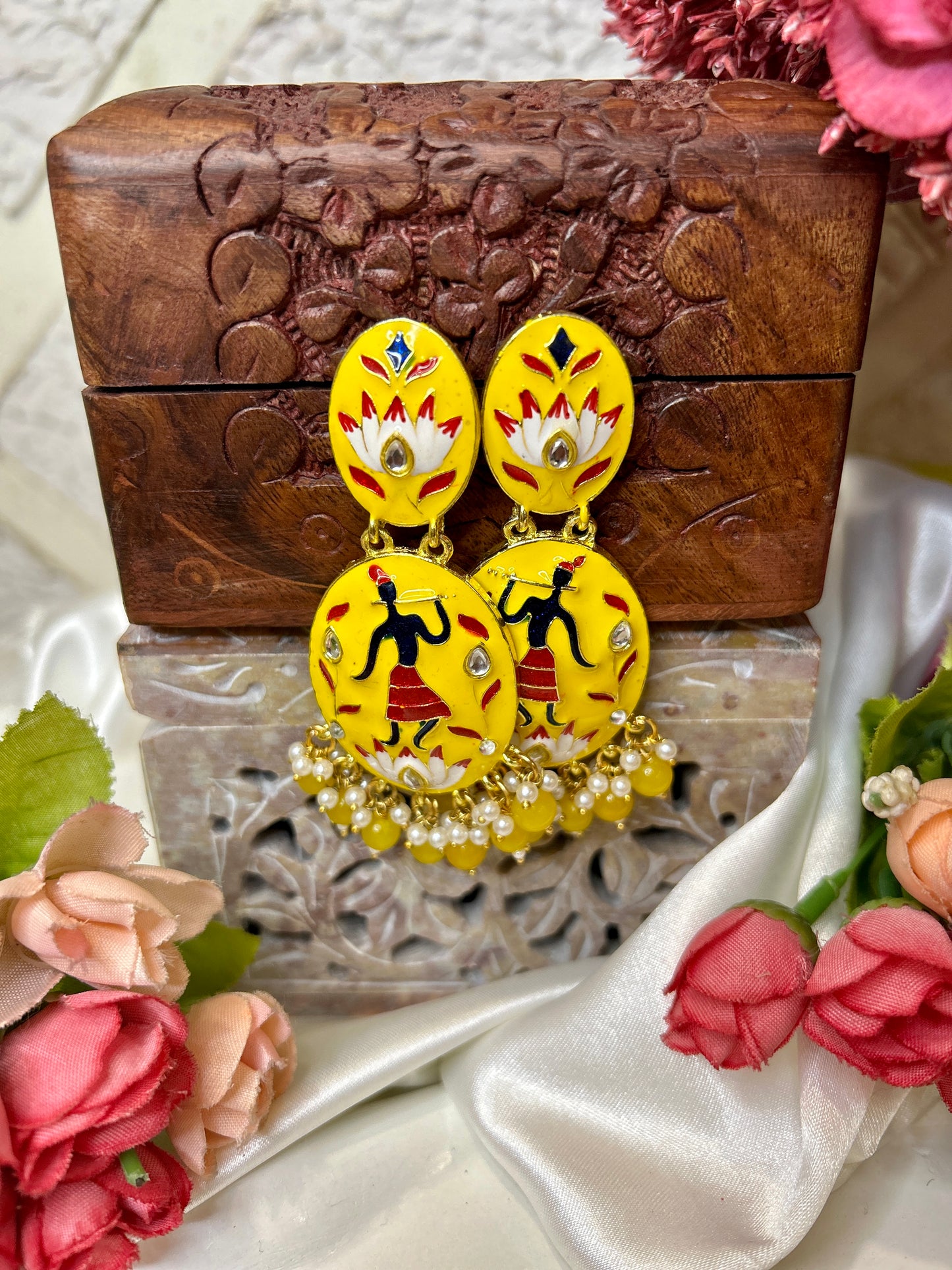 Yellow lotus flute earring