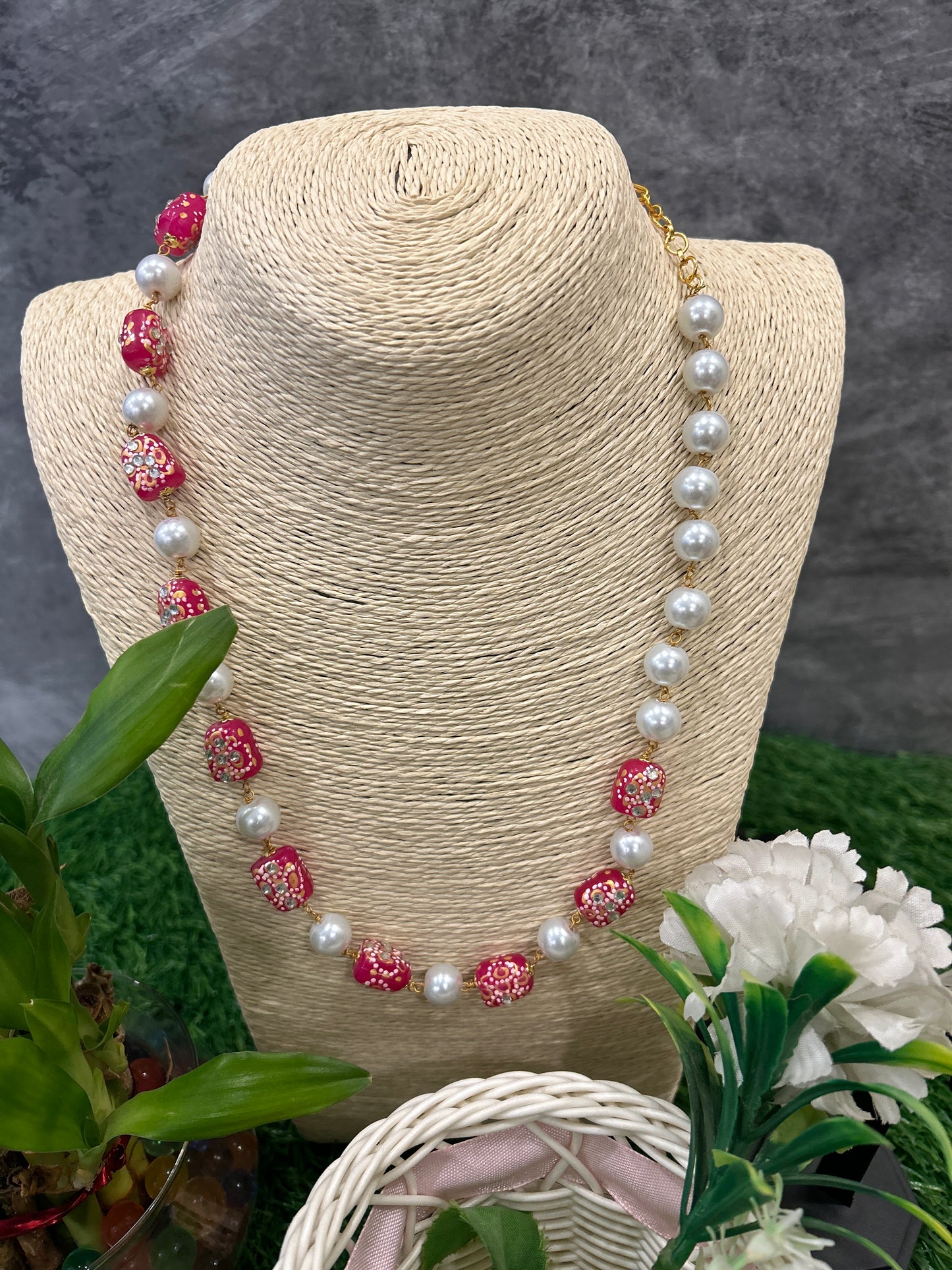 Pearl tumble stone mala