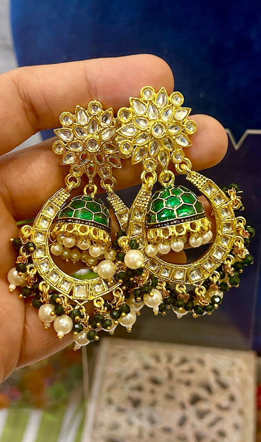 Pearl cluster green jhumka