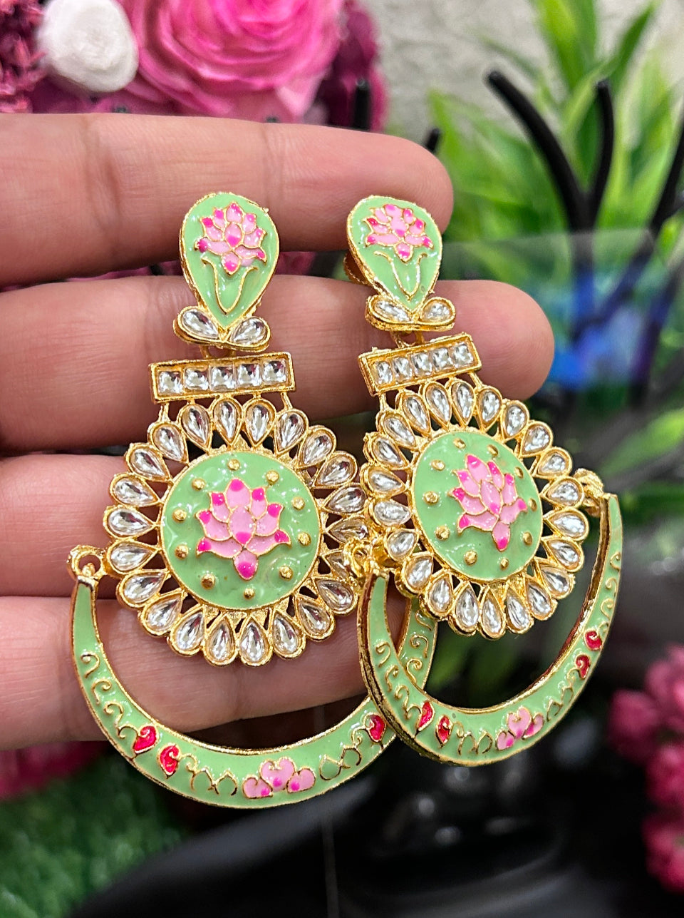 chand bali pink green