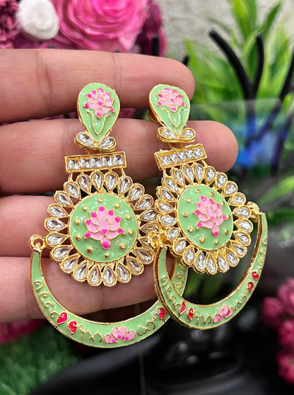 chand bali pink green