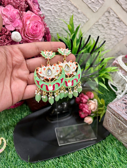 Green pink lotus jhumka