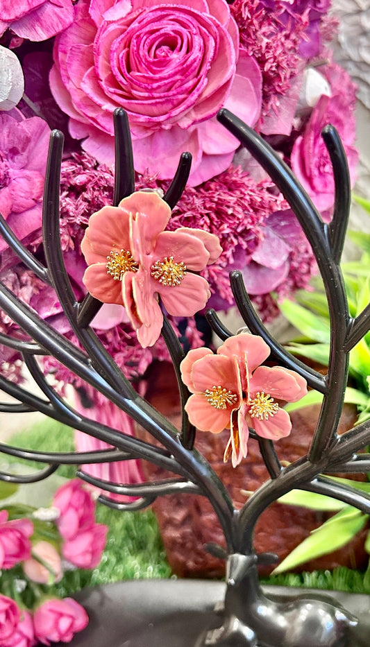 Pink flower 3D earrings