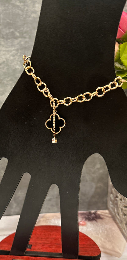 Clover charm black bracelet