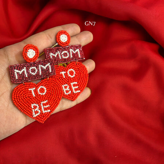 Mom-to-Be red heart beaded earrings