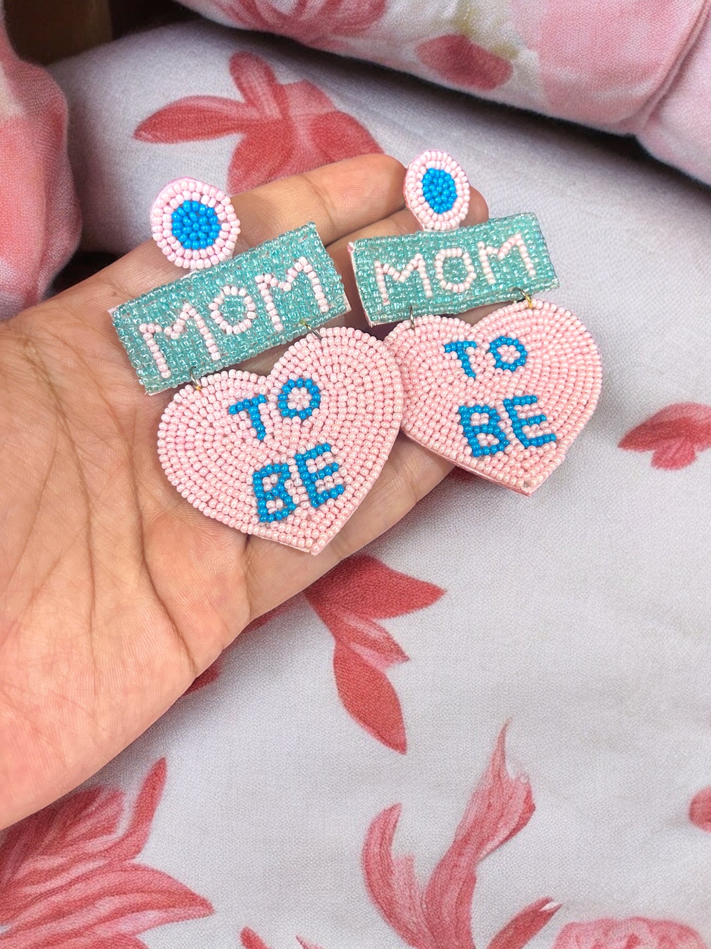 Mom-To-Be Pink Heart Beaded Earrings