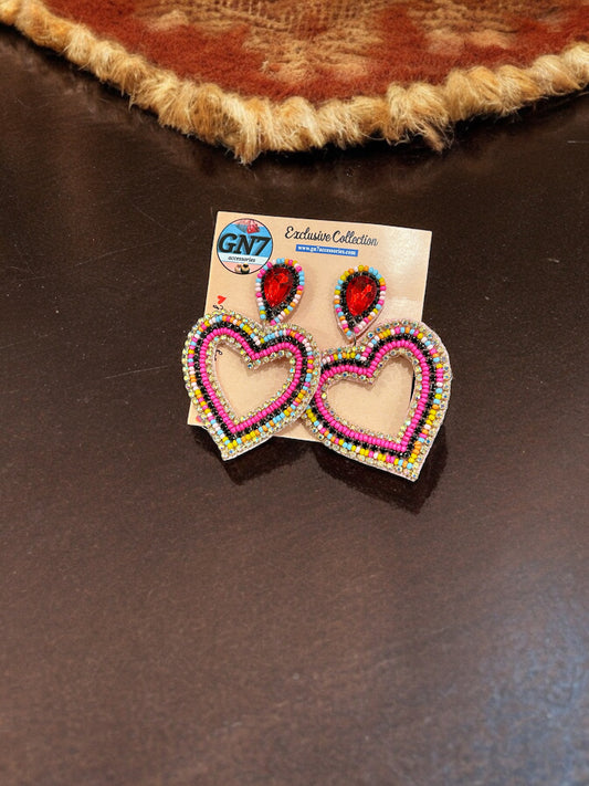 Heart with red stone beaded earrings