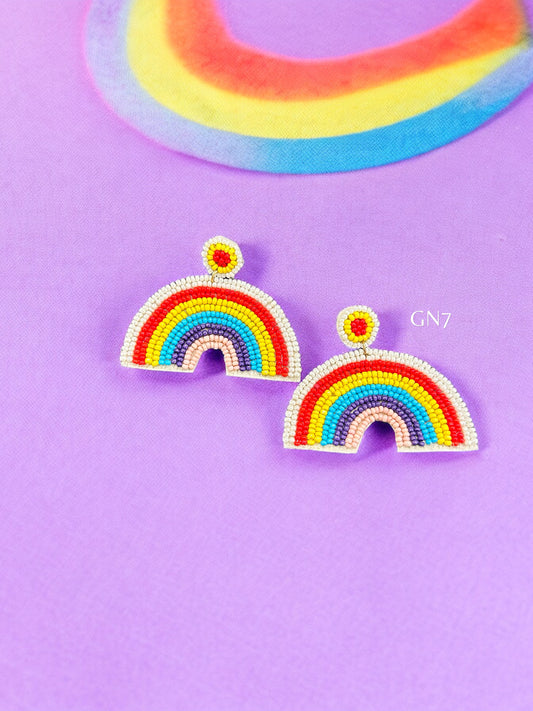 Rainbow half moon beaded earrings