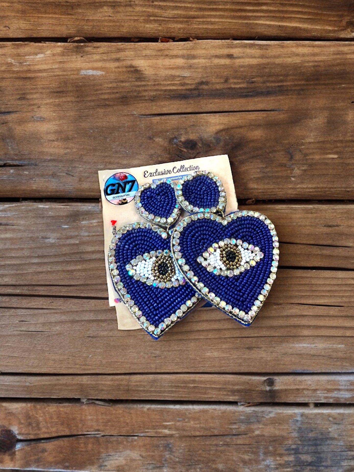 Evil Eye Blue Heart Earrings