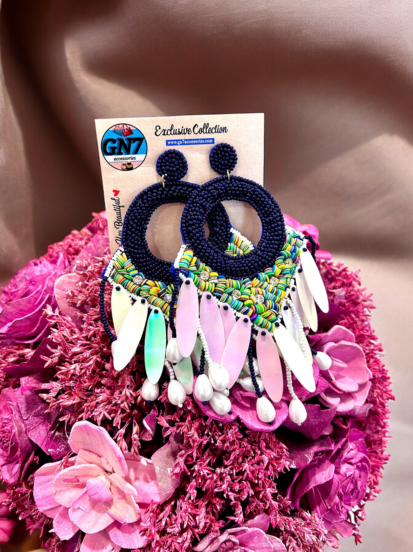 Royal blue hoops petal earrings