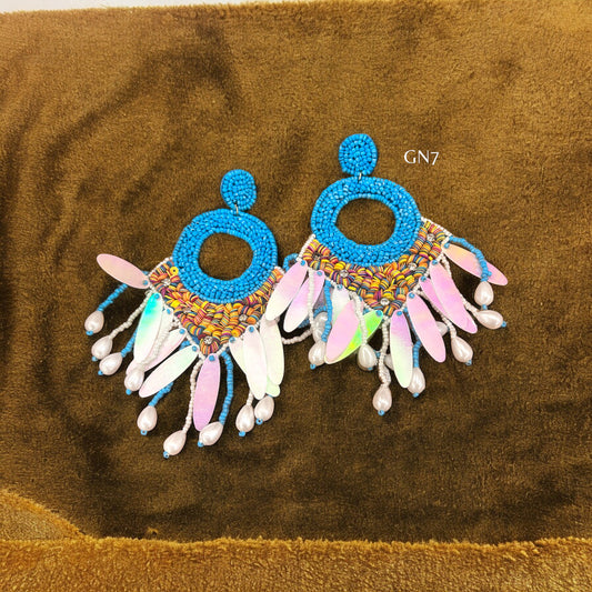 Turquoise hoops petals earrings