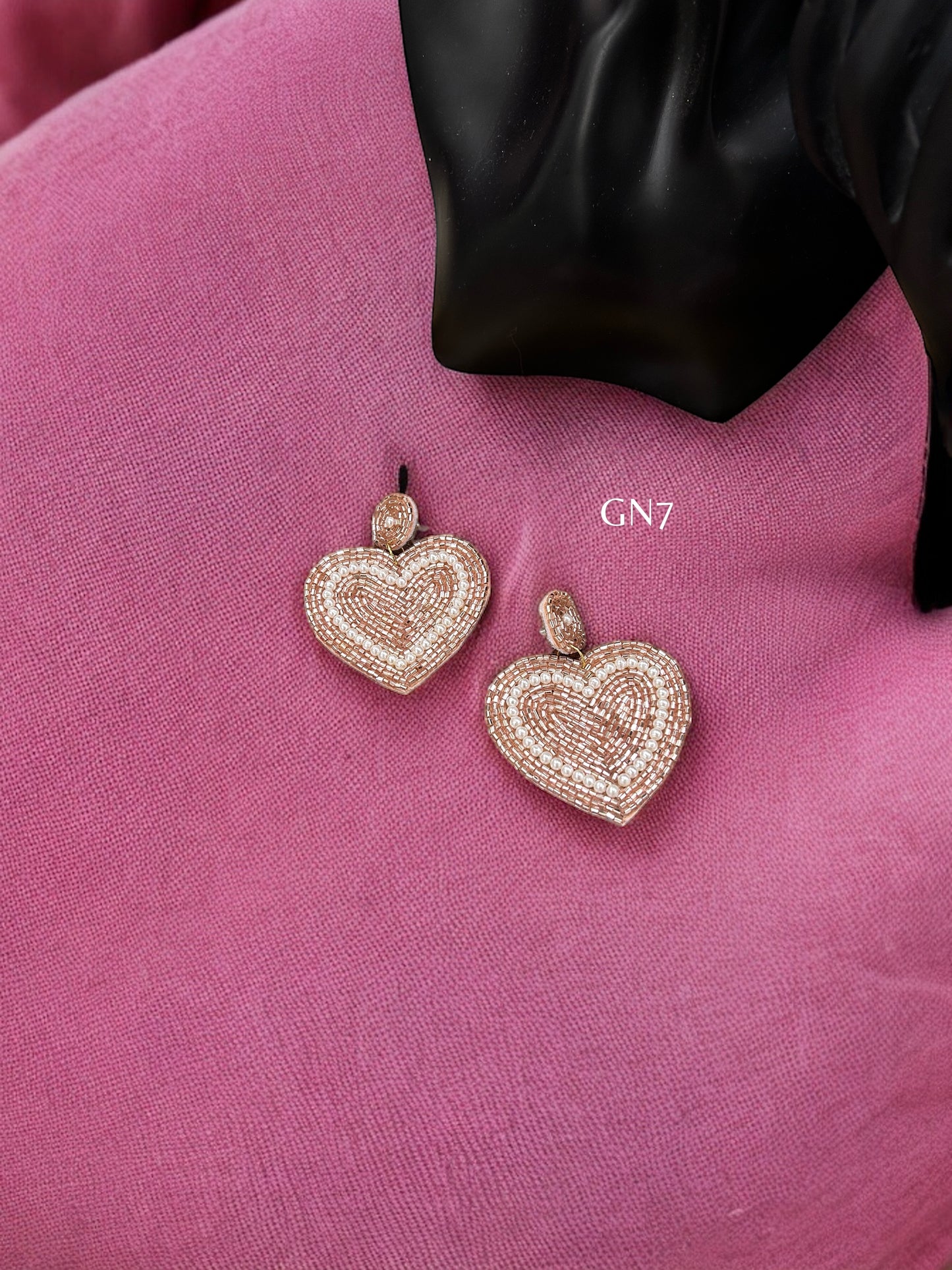 Pink heart beaded earrings