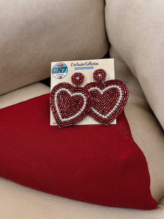 Heart drop maroon quirky earrings