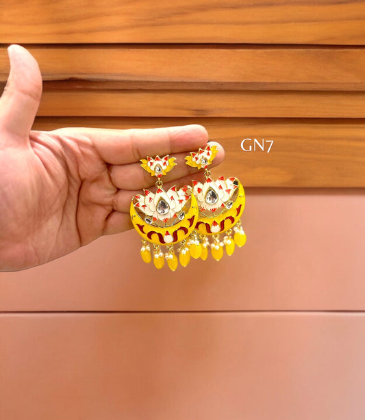 Yellow pearl chandbali