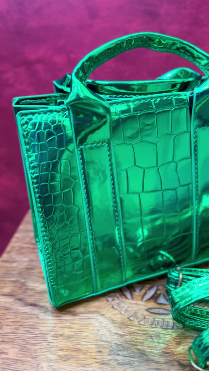 Metallic green sling bag